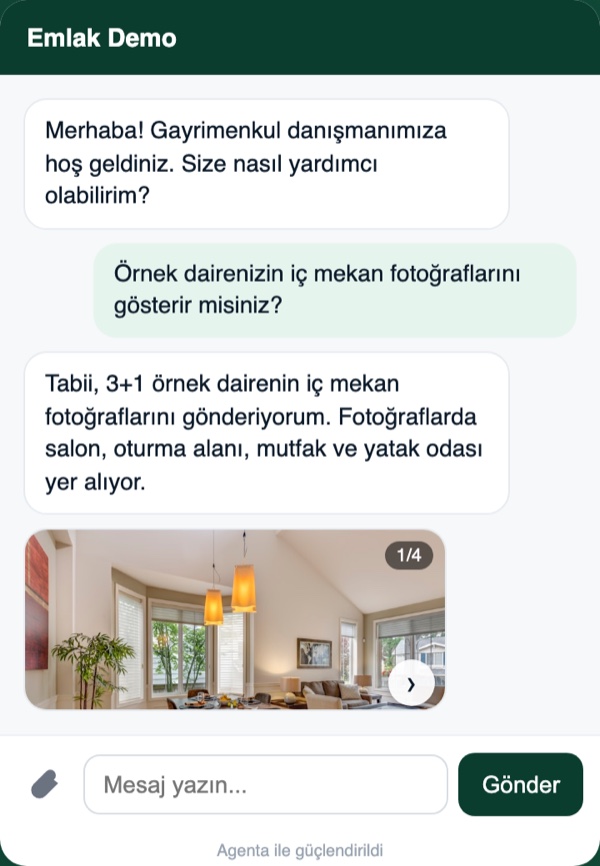 Agenta bot web widget — kaydırmalı ilan fotoğraf galerisi