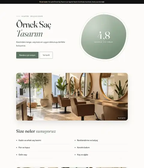 Doğal tasarımı, Kuaför için örnek site