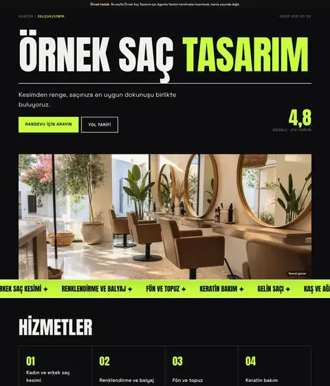 Kontrast tasarımı, Kuaför için örnek site