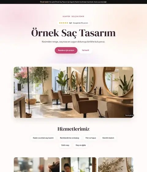 Pastel Stüdyo tasarımı, Kuaför için örnek site