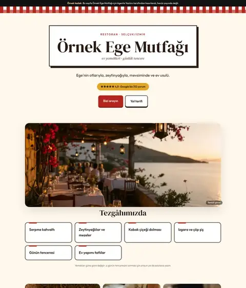 Esnaf Lokantası tasarımı, Restoran için örnek site